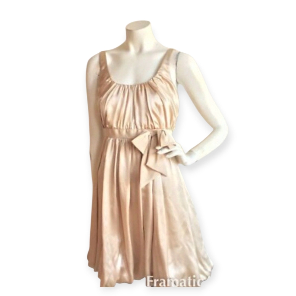 Baby Doll, Laundry By Shelli Segal Tan Mini Dress Pleated Tie Around Waist.